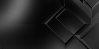Siyah üç boyutlu geometrik arkaplan. Moda lüks minimalist tasarım. Geometrik şablon. Karanlık elementleri olan birinci sınıf soyut duvar kâğıdı. Poster, broşür, sunum, web sitesi için özel tasarım.