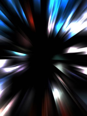 Siyah arkaplanda izole edilmiş dinamik ışık ışınları. Parlayan renkli ışık parçacıklarının grafiksel 2d çizimi.