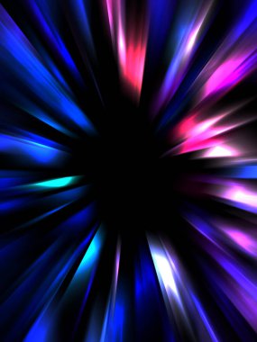 Siyah arkaplanda izole edilmiş dinamik ışık ışınları. Parlayan renkli ışık parçacıklarının grafiksel 2d çizimi.