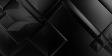 Siyah üç boyutlu geometrik arkaplan. Moda lüks minimalist tasarım. Geometrik şablon. Karanlık elementleri olan birinci sınıf soyut duvar kâğıdı. Poster, broşür, sunum, web sitesi için özel tasarım.
