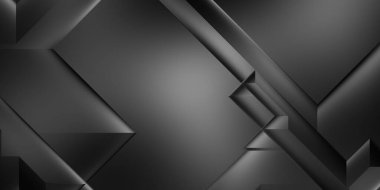 Siyah üç boyutlu geometrik arkaplan. Moda lüks minimalist tasarım. Geometrik şablon. Karanlık elementleri olan birinci sınıf soyut duvar kâğıdı. Poster, broşür, sunum, web sitesi için özel tasarım.