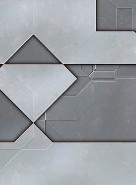 Katmanlı paneller. Fütürist soyut duvar kağıdı. Geometrik teknolojik yansıtıcı arka plan 3D metalik doku. Uzay gemisi desen yüzeyi.