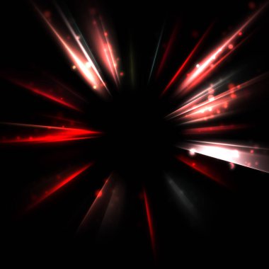 Işık huzmeleri ve parlayan parçacıkların kesiştiği güzel bir zemin. Canlı renkli ışıkların duvar kâğıdı. Parlak ışık görüntüsü.