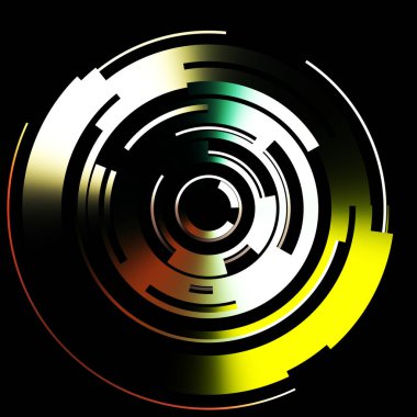 Gelecekçi hud arayüzü elementi. Soyut geometrik arkaplan. Dijital teknolojinin grafiksel çizimi siyah arkaplanda izole edildi..