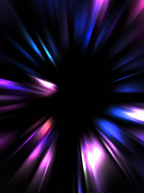 Siyah arkaplanda izole edilmiş dinamik ışık ışınları. Parlayan renkli ışık parçacıklarının grafiksel 2d çizimi.