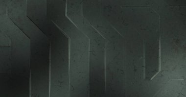 Çukur SciFi panelleri duvar. Üç boyutlu illüstrasyon. Gelecekçi kavramsal tasarım arka planı. Uzay gemisi desenli duvar kağıdı. Fırçalanmış teknoloji desen yüzeyi. 