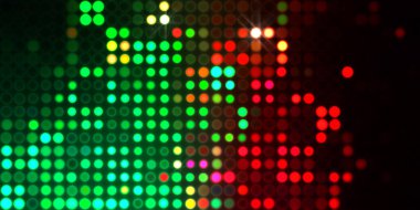 Parlak desenli duvar kağıdı. Sahne ışıkları olan renkli ışıkların ihtişamlı arkaplanı. Parlayan ışıklar siyah arka planda parti izleri. Sahne veya stadyum ışıklarının dijital illüstrasyonu. 