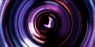 Fotoğraf makinesi konsepti. Soyut arkaplan. Dönen ışık ışınları. Hareketli kavramsal duvar kağıdı. Grafik dijital illüstrasyon. Parlayan neon ışıkları. Parlak sunum tasarım şablonu.