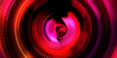 Fotoğraf makinesi konsepti. Soyut arkaplan. Dönen ışık ışınları. Hareketli kavramsal duvar kağıdı. Grafik dijital illüstrasyon. Parlayan neon ışıkları. Parlak sunum tasarım şablonu.