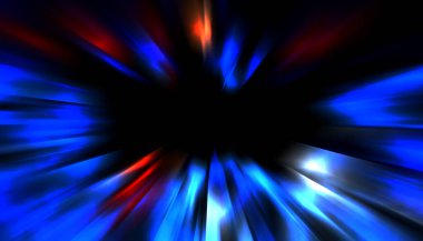 Siyah arkaplanda izole edilmiş dinamik ışık ışınları. Parlayan renkli ışık parçacıklarının grafiksel 2d çizimi.