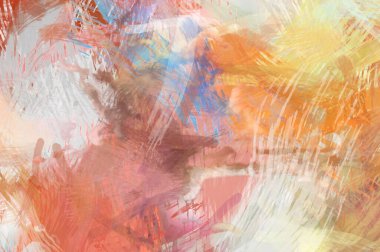 Soyut arkaplanda pürüzlü fırça darbeleri. Fırça boyası. Renkli boya darbeleri. Eşsiz duvar sanatı. Tuvaldeki modern sanat. Renkli çağdaş sanat eserleri.