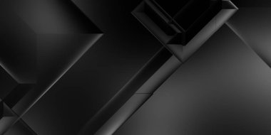 Siyah üç boyutlu geometrik arkaplan. Moda lüks minimalist tasarım. Geometrik şablon. Karanlık elementleri olan birinci sınıf soyut duvar kâğıdı. Poster, broşür, sunum, web sitesi için özel tasarım.