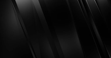 Geometrik katmanlı 3 boyutlu siyah arkaplan. Soyut koyu fütüristik duvar kağıdı. Zarif, parlak çizgili arka plan. Poster, broşür, sunum ve web sitesi için geometrik şablon tasarımı.