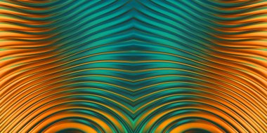 Renkli dalgalı yansıtıcı duvar kağıdının üç boyutlu çizimi. Duvar kağıdı, afiş, arkaplan, kart, kitap kapağı veya web sitesi için grafiksel illüstrasyon. Soyut parlak arkaplan.