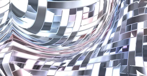 Metalik panel dokusunun 3 boyutlu çizimi. Renkli, parlak, soyut duvar kağıdı. Geometrik teknolojik parlak yansıtıcı arka plan. Yaratıcı parlak kavramsal arkaplan.