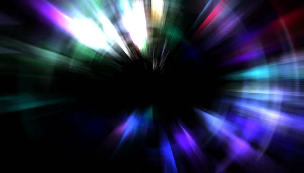Spettacolare Spettacolo Luci Esplosione Particelle Colorate Vibranti Con Raggi Luminosi — Foto Stock