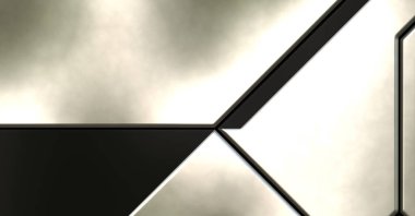 Üç boyutlu metalik doku. Uzay gemisi desenli yüzey. Aydınlık ve karanlık paneller. Fütürist soyut duvar kağıdı. Geometrik teknolojik yansıtıcı arkaplan.