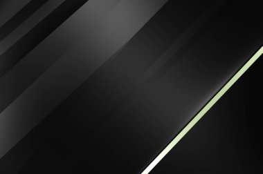 Metin için kopyalama alanı olan soyut siyah paneller. Üç boyutlu illüstrasyon. Renkli ışık özellikli koyu renk tasarım şablonu. Zarif geometrik parlak çizgili arka plan. Minimalist geometrik kapak grafiği.