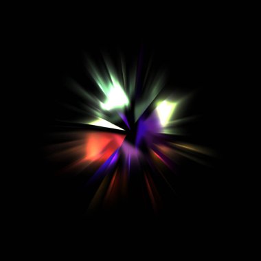 Işık huzmeleri ve parlayan parçacıkların kesiştiği güzel bir zemin. Canlı renkli ışıkların duvar kâğıdı. Parlak ışık görüntüsü.
