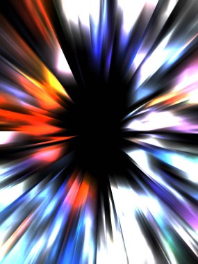 Siyah arkaplanda izole edilmiş dinamik ışık ışınları. Parlayan renkli ışık parçacıklarının grafiksel 2d çizimi.