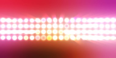 Parlak desenli duvar kağıdı. Sahne ışıkları olan renkli ışıkların ihtişamlı arkaplanı. Parlayan ışıklar siyah arka planda parti izleri. Sahne veya stadyum ışıklarının dijital illüstrasyonu. 