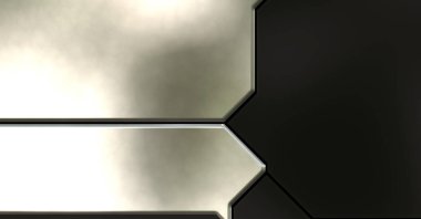 Üç boyutlu metalik doku. Uzay gemisi desenli yüzey. Aydınlık ve karanlık paneller. Fütürist soyut duvar kağıdı. Geometrik teknolojik yansıtıcı arkaplan.