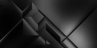 Siyah üç boyutlu geometrik arkaplan. Moda lüks minimalist tasarım. Geometrik şablon. Karanlık elementleri olan birinci sınıf soyut duvar kâğıdı. Poster, broşür, sunum, web sitesi için özel tasarım.