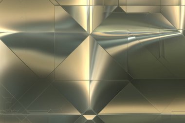 Parlak saten kaplama yüzey teknolojisi 3 boyutlu desen. Lüks yansımalı metal panel dokusu. Arkaplan, duvar kağıdı, uzay gemisi gövdesi için cilalanmış geometrik metal yansıtıcı fütüristik malzeme.