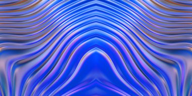 Renkli dalgalı yansıtıcı duvar kağıdının üç boyutlu çizimi. Duvar kağıdı, afiş, arkaplan, kart, kitap kapağı veya web sitesi için grafiksel illüstrasyon. Soyut parlak arkaplan.