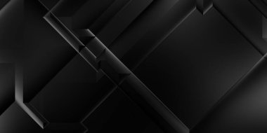 Siyah üç boyutlu geometrik arkaplan. Moda lüks minimalist tasarım. Geometrik şablon. Karanlık elementleri olan birinci sınıf soyut duvar kâğıdı. Poster, broşür, sunum, web sitesi için özel tasarım.