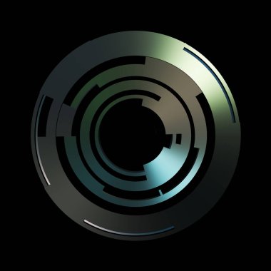 Gelecekçi hud arayüzü elementi. Soyut geometrik arkaplan. Dijital teknolojinin grafiksel çizimi siyah arkaplanda izole edildi..