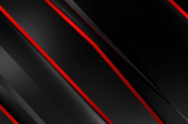 Metin için kopyalama alanı olan soyut siyah paneller. Üç boyutlu illüstrasyon. Renkli ışık özellikli koyu renk tasarım şablonu. Zarif geometrik parlak çizgili arka plan. Minimalist geometrik kapak grafiği.