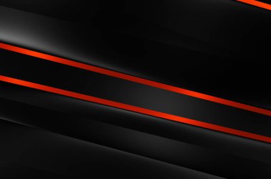 Metin için kopyalama alanı olan soyut siyah paneller. Üç boyutlu illüstrasyon. Renkli ışık özellikli koyu renk tasarım şablonu. Zarif geometrik parlak çizgili arka plan. Minimalist geometrik kapak grafiği.