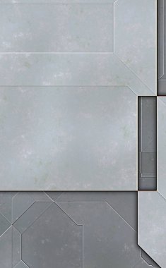 Katmanlı paneller. Fütürist soyut duvar kağıdı. Geometrik teknolojik yansıtıcı arka plan 3D metalik doku. Uzay gemisi desen yüzeyi.