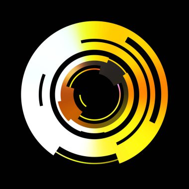 Gelecekçi hud arayüzü elementi. Soyut geometrik arkaplan. Dijital teknolojinin grafiksel çizimi siyah arkaplanda izole edildi..