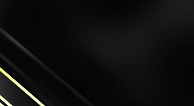 Metin için kopyalama alanı olan soyut siyah paneller. Üç boyutlu illüstrasyon. Renkli ışık özellikli koyu renk tasarım şablonu. Zarif geometrik parlak çizgili arka plan. Minimalist geometrik kapak grafiği.