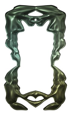 Üç boyutlu metalik illüstrasyon. Beyaz arka planda izole edilmiş fantezi çerçevesi. Davetiyeler, posterler, menü, hatıra defteri ve sunum için mükemmel. Metnin için şablon.