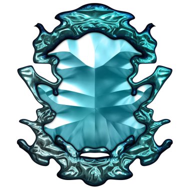 Beyaz arka planda izole bir mücevher. Mücevherli bir fantezi mücevherin 3 boyutlu görüntüsü. Masal elementi. Lüks grafik duvar kağıdı.