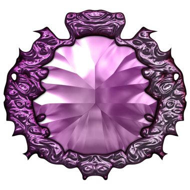 Beyaz arka planda izole bir mücevher. Mücevherli bir fantezi mücevherin 3 boyutlu görüntüsü. Masal elementi. Lüks grafik duvar kağıdı.