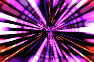 Siyah arkaplanda dönen ışık gösterisi. Lüks çizgiler. Parlak kıvrımlı duvar kağıdı. Uzay tüneli. Dönen ışık çemberi ya da maytap izi. Parlak konsept çizimi.