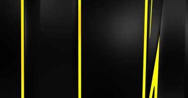 Metin için kopyalama alanı olan soyut siyah paneller. Üç boyutlu illüstrasyon. Renkli ışık özellikli koyu renk tasarım şablonu. Zarif geometrik parlak çizgili arka plan. Minimalist geometrik kapak grafiği.