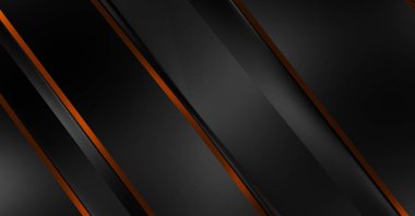 Metin için kopyalama alanı olan soyut siyah paneller. Üç boyutlu illüstrasyon. Renkli ışık özellikli koyu renk tasarım şablonu. Zarif geometrik parlak çizgili arka plan. Minimalist geometrik kapak grafiği.