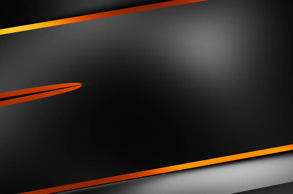Abstract black panels with copyspace for text. 3D illustration. Dark design template with color lights features. Elegant geometrical glossy stripes backdrop. Minimalist geometric cover graphic.