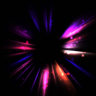 Işık huzmeleri ve parlayan parçacıkların kesiştiği güzel bir zemin. Canlı renkli ışıkların duvar kâğıdı. Parlak ışık görüntüsü.