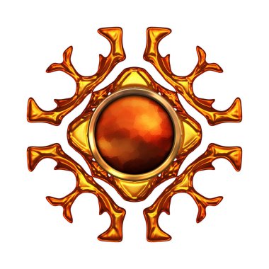 Beyaz arka planda izole bir mücevher. Mücevherli bir fantezi mücevherin 3 boyutlu görüntüsü. Masal elementi. Lüks grafik duvar kağıdı.