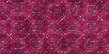 Renkli kumaş arka planında moda tarzında gümüş örgü süsü olan lüks, kusursuz bir şablon. Duvar kağıtları ve tekstil baskısı için tasarım. Lüks, ışıl ışıl metalimsi fantezi dokusu.