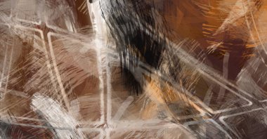 Soyut arkaplanda pürüzlü fırça darbeleri. Fırça boyası. Renkli boya darbeleri. Eşsiz duvar sanatı. Tuvaldeki modern sanat. Renkli çağdaş sanat eserleri.