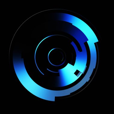 Gelecekçi hud arayüzü elementi. Soyut geometrik arkaplan. Dijital teknolojinin grafiksel çizimi siyah arkaplanda izole edildi..