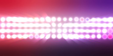 Parlak desenli duvar kağıdı. Sahne ışıkları olan renkli ışıkların ihtişamlı arkaplanı. Parlayan ışıklar siyah arka planda parti izleri. Sahne veya stadyum ışıklarının dijital illüstrasyonu. 