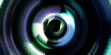 Fotoğraf makinesi konsepti. Soyut arkaplan. Dönen ışık ışınları. Hareketli kavramsal duvar kağıdı. Grafik dijital illüstrasyon. Parlayan neon ışıkları. Parlak sunum tasarım şablonu.